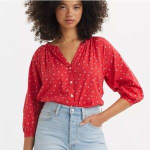 Levi's Red 3/4 Sleeve Buttoned Blouse